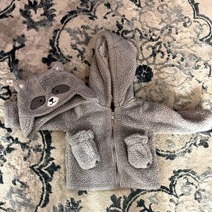 Carter’s baby raccoon coat, hat & mittens. 6-9 months